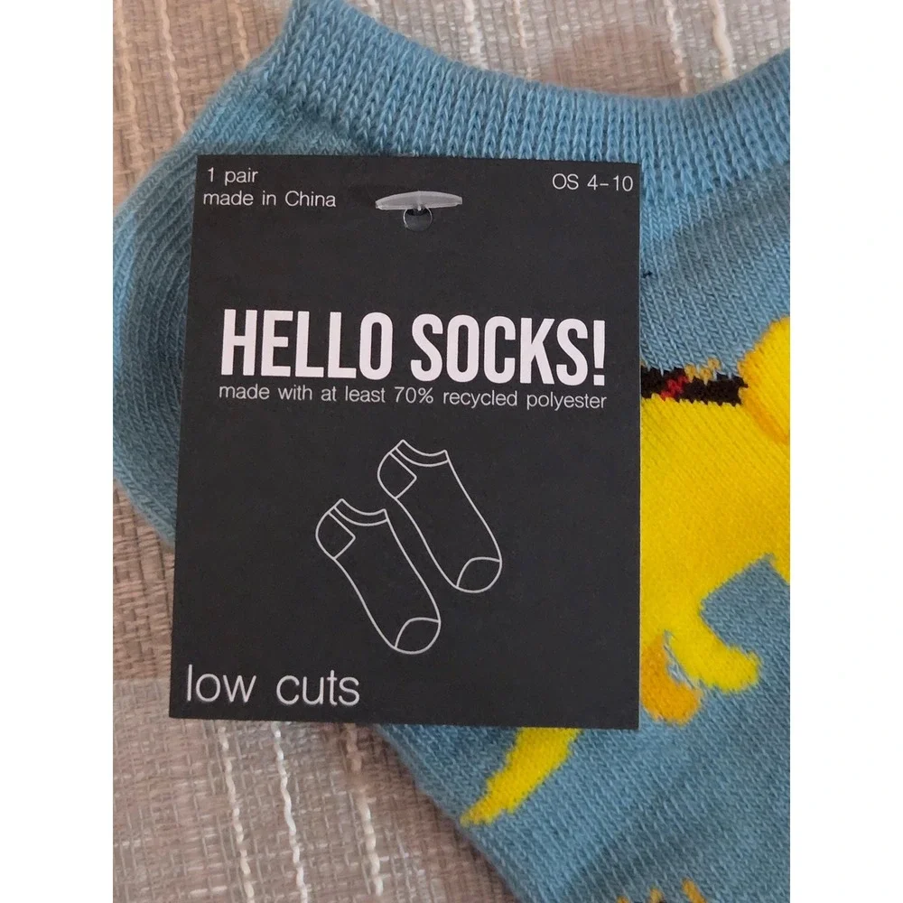 Hello Socks Women Blue Triceratops Dinosaur Low Cut Ankle Sock Recycled OS 4-10